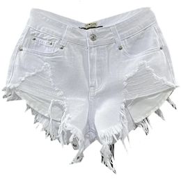 Fashion Korean White Jean Hole Ripped Low Taist Denim Shorts Femmes 240426