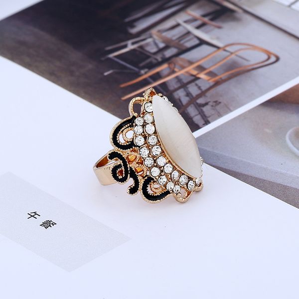 Fashion-Korean vent-noir retenant l'huile Gold Diamond oeil de chat ouverture anneau réglable femme bague en alliage bijoux