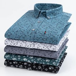 Mode coréenne 100% coton chemises décontractées à manches longues pour hommes slim fit tops unis imprimé designer vintage vêtements élégants streetwear 240320