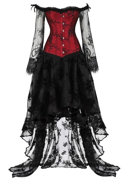 Mode dentelle Korset Sexy robe gothique chaud rouge Bustier ensemble Steampunk Corset vêtements femmes Corset noir longue irrégulière jupe ensemble