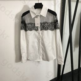 Camisa de mosaico de encaje de moda Diseñador para mujer Simple Loose de manga larga Lapa de la blusa de la manga del hombro
