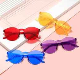 Mode Dames Cat Ear Zonnebril Frameloze Jelly Transparante Bril Retro All-in-one Ocean Piece Candy Color Eyewear