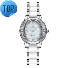 mode dames diamanten horloges met legering en plastic band kristal dames armband horloges keramisch horloge