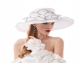 Mode dames robe mariage organza chapeaux église fleur chapeau élégant Kentucky Derby chapeaux filles femmes pliable à large bord plage soleil 2280987
