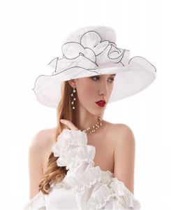 Fashion dames jurk bruiloft organza hoeden kerk bloemhoed elegante Kentucky derby hoeden meisjes dames opvouwbare brede riem strand zon 4637729