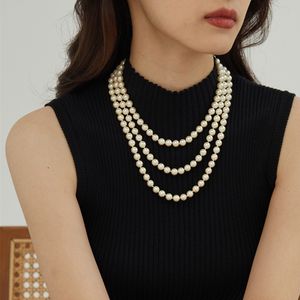 Moda señoras cristal perla collares con cuentas temperamento femenino doble capa collar largo joyería suéter cadena accesorio