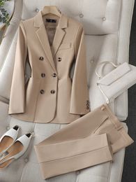 Mode Dames Broekpak Dames Zakelijke Werkkleding Blazer En Broek Zwart Kaki Bruin Beige Formeel 2 Delige Set Met Zak 240202