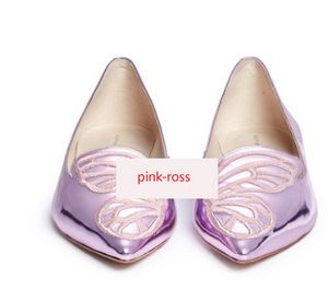 Mode gratis verzending dames lederen puntige schoenen platte massieve borduurvinder ornamenten sophia webster p