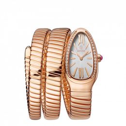 Fashion Ladies Serpentine roestvrijstalen horloge uiterlijk unieke vorm ingelegde diamant geschikt voor feestkleding229L