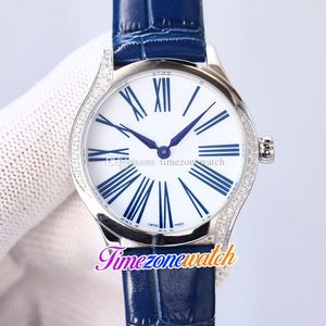 Mode dameshorloges 428.17.36.60.04.001 Swiss Quartz Womens Horloge White Dial Blue Roman Markers Diamanten Bezel Steel Case Blue Leather TimeZonewatch 16 Style