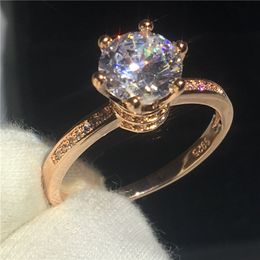 Mode Dame Crown Ring 1CT 5A Zirkoon CZ Rose Gold Filled 925 Silver Wedding Band Ringen voor Dames Bruids Sieraden Gift