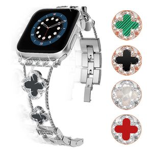 Fashion Lady Diamond 4 Bracelet Bracelet Wristban Watch Strap Link Link Band Band Ajustement Bandle de montée pour Apple Watch 3 4 5 6 7 8 9 Iwatch 40/41mm 44/45 mm Ultra