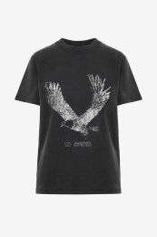 Mode Dame Aigle Imprimé T-shirt Frit Flocon De Neige Couleur Lavage Designer Tee Femmes Noir T-shirt À Manches Courtes Hauts Polos