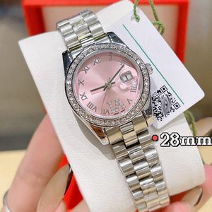 Fashion Lady Bekijk topmerkontwerper Gold Diamond Bezel Womens horloges 28 mm Auto datum polshorloges voor vrouwen verjaardag Kerstmis Valentines Moederdag cadeau