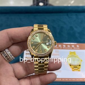 Mode dameshorloges 31 mm groen 18K goud groene wijzerplaat diamanten bezel automatisch mechanisch roestvrij staal saffierglas luxe horloges geschenken