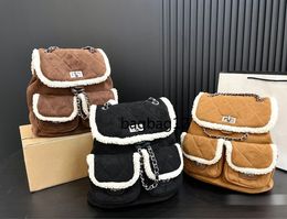 Sac à dos en laine d'agneau de mode sac à bandoulière design sac à dos de luxe sac à bandoulière pour femme ceinture en chaîne en daim sac de téléphone portable haute capacité sac d'ordinateur