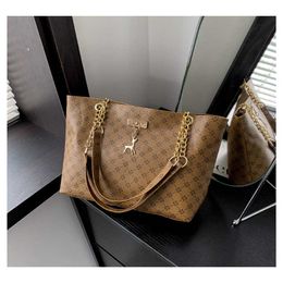 Модные сумки большой вместимости, женские сумки, модная сумка-тоут в стиле ретро с цепочкой, сумка на плечо с принтом, сумка-тоут 120523a