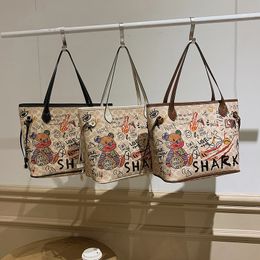 Mode grote handtassen dames premium lederen emmer graffiti schouder boodschappentas luxe merk designer draagtas Y2k