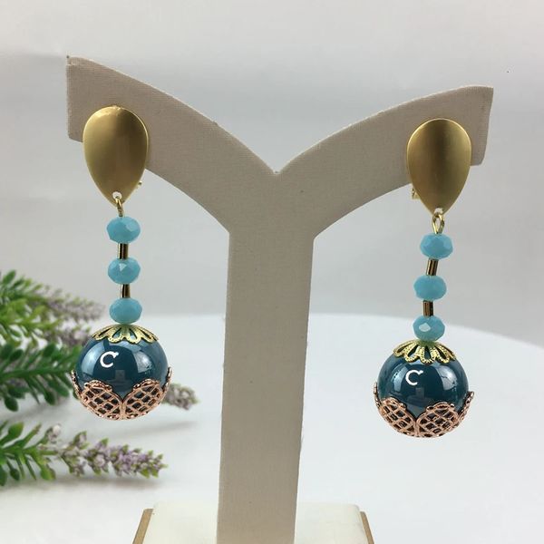 Mode grandes boucles d'oreilles longues avec grande boule colorée pour les femmes bijoux de fête surdimensionné FHK15209 240130