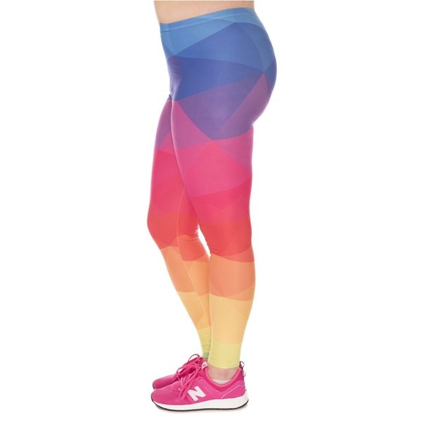 Moda Leggings de gran tamaño Triángulos Arco iris Impreso Leggins de cintura alta Pantalones de talla grande Pantalones elásticos para mujeres regordetas LJ201007