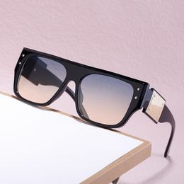 Grandes lunettes de soleil à la mode luxe grandes nuances à monture oblongue pour hommes avec lentille UV400 pont à nez plat lunettes de soleil pour dames