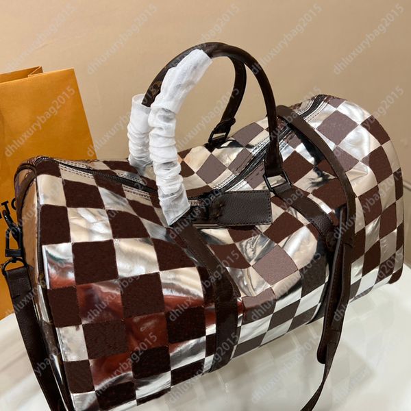 Mode Grand Sac De Voyage Duffle Bagages Sac À Main Shopping Pack Argent Bandoulière Laser Sacs À Bandoulière En CuirPlaid Fleur Sacs À Main Pochette