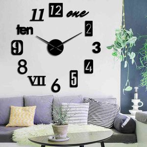 Mode Grote Wall Clock 3D DIY Quartz Naald Klokken Acryl Spiegel Stickers Horloges Woonkamer Home Decor Europe Horloge H1230