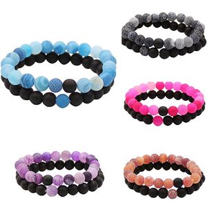 Mode lava rock steen paar armband set vrouwen yoga energie verweerde steen kralen ketting bangle voor mannen handgemaakte sieraden