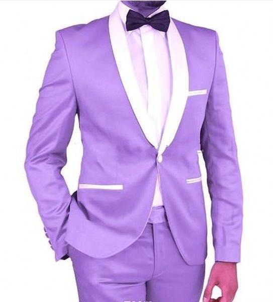 Mode Lavender Tuxedos White Châle Lapel Groomsmen De Mariage Tuxedos Hommes Populaires Formelle Blazer De Veste De Bal De Costume (Veste + Pantalon + Cravate) 1591