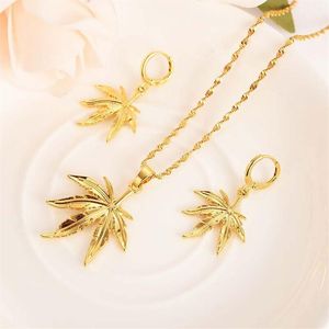 Mode blad ketting oorbel set vrouwen feestcadeau 18 k massief gouden oorbellen hanger sieraden sets255p