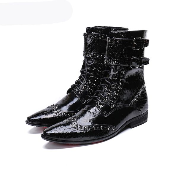 Mode cuir bottes hommes bout pointu militaire botas hombre hommes coréen noir robe bottines hommes boucles, grand US6-12