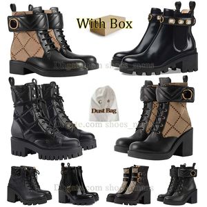 Modieuze leren laarzen Martin-laarzen voor dames Rits Vintage print Jacquard Textiel Klassieke enkellaars Veterlaars Platfrom hak Combat laars Snowboots met doos