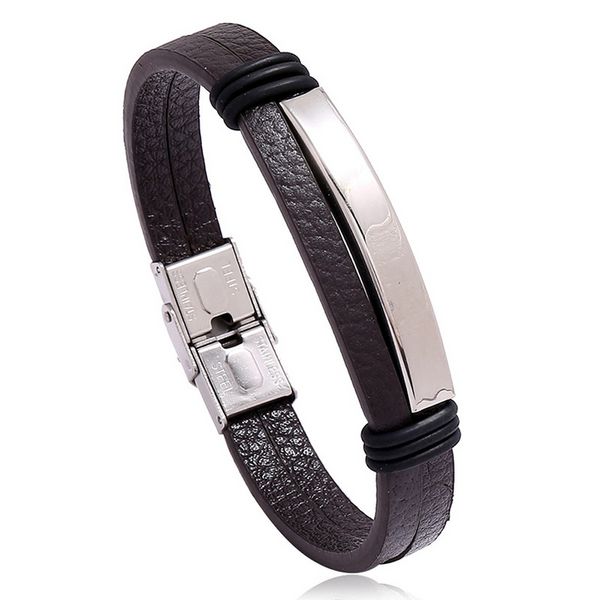 Pulseras de cuero, brazalete, brazalete, esmalte en blanco, hebilla de acero inoxidable, pulsera para mujeres, hombres, joyería de moda, voluntad y arena