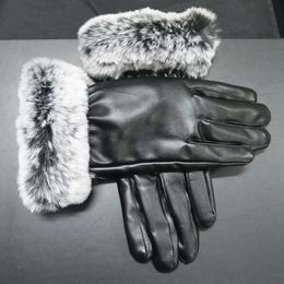 Gants en cuir de mode Gants de créateur Cinq doigts Gants d'hiver chauds pour femmes Noir Automne et hiver Gants en cuir d'extérieur en polaire Gants noirs