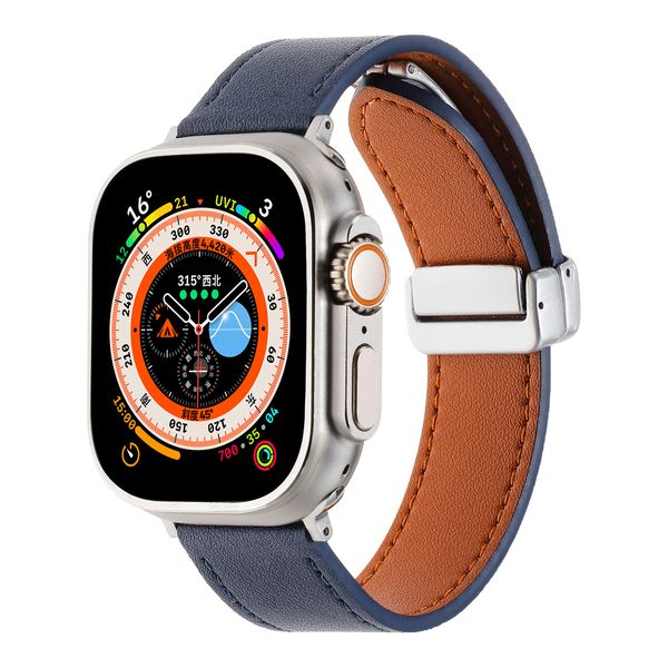 Bracelet à boucle magnétique en cuir de mode pour Apple Watch Ultra 2 Band 8 7 45 mm 41 mm 49 mm Bracelet en cuir PU iWatch Series 9 se 6 5 3 4 44 mm 42 mm 40 mm