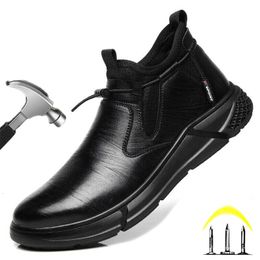 Chaussures de sécurité en cuir de mode hommes travail embouts en acier bottes de travail indestructibles pour hommes chaussures de protection chaussures anti-crevaison 240126