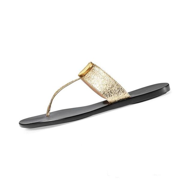 sandales à lanières en cuir à la mode pantoufles plates avec quincaillerie dorée euro 35-46