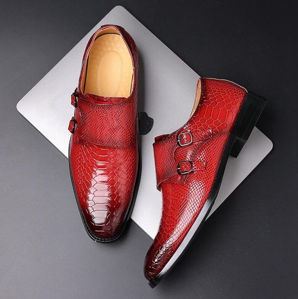 Zapatos de vestir de estilo Vintage de cuero de moda para hombre, mocasines con hebilla de doble correa de monje, zapatos de vestir de buena calidad para boda de talla grande 38-48