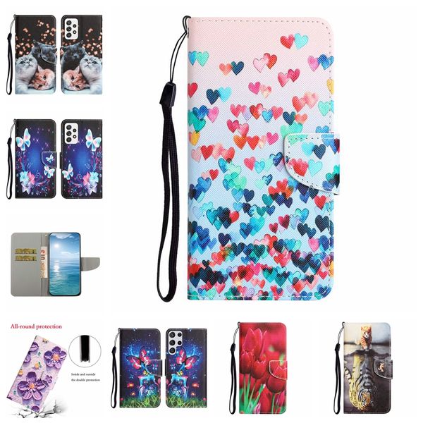 Estuches de cuero de moda para Xiaomi Poco M3 X4 Pro 5G M4 X3 12 Lite F3 11T 11 10t 10T Estampado de flores Mariposa Corazón Amor Gato Tigre Ranura para tarjeta Titular Funda con tapa Funda de PU