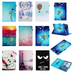 Mode lederen portefeuille flip cases voor iPad Pro 11 AIR4 10.9 10.2 10.5 Samsung T860 T510 T720 P205 P580 Bloem Eiffeltoren Smile Cover