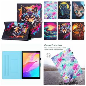 Mode lederen portemonnee tablethoesjes voor Ipad 10.9 22 Pro 11 Air4 Air5 10.9 10.2 10.5 Air Air2 9.7 Bloembladeren Dier Uil Kat Golven Wolf Giraffe Print Flip Cover Houder Pouch