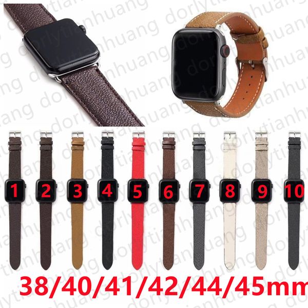 Bandas de reloj de cuero de moda para Apple Watch Correa 38 mm 40 mm 41 mm 42 mm 44 mm 45 mm iWatch 3 4 5 SE 6 7 Serie Banda Diseñador de lujo L Pulsera de flores Rayas