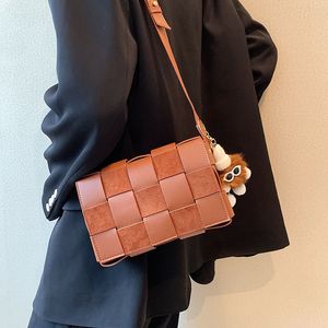 Bolsos de hombro tejidos de cuero de moda para mujer, bolsos de diseñador, bandolera cruzada de Pu de lujo, bolso grande cuadrado con solapa