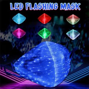 Moda Luz LED Halloween Luminosa Máscara bucal Algodón A prueba de polvo y viento Colgante Oreja Personalidad Divertida Máscara facial brillante de 7 colores USB