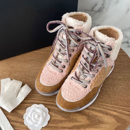Botas de ocio de moda de alta calidad de lana de oveja botas de invierno cálidas con cordones plataforma zapatos casuales botines zapatos mujeres temperamento elegante szi