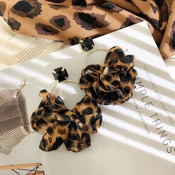 Mode léopard tissu boucles d'oreilles pour femmes bohême surdimensionné balancent déclaration boucles d'oreilles fête bijoux cadeaux