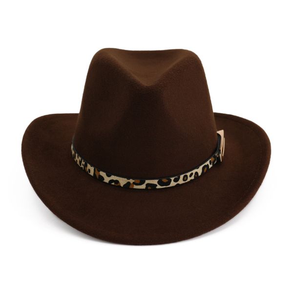 Mode imprimé léopard boucle de ceinture décoré Western Cowboy chapeau hommes femmes rouleau bord laine feutre Jazz Fedora chapeaux Panama Sombrero