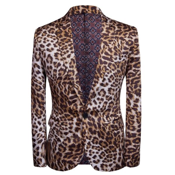 Fashion Leopard Imprimer Blazer Veste Men One Button Slim Fit Night Club Bar Suit Blazer Male Scarner Singer Rock and Roll Costumes 2342