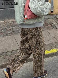Mode luipaard print laadbroek vrouwen vrije tijd losse retro wide been lange broek 2024 lente vrouwelijke casual bottoms streetwear 240424