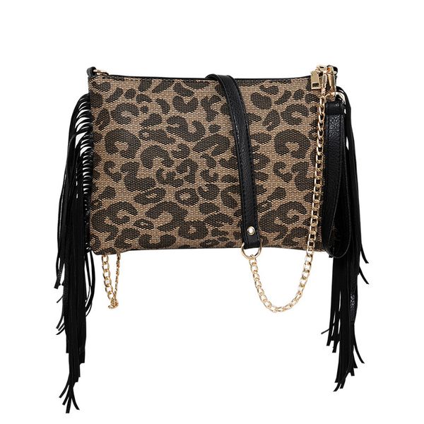 Bolsos cruzados con estampado De leopardo a la moda para Mujer, bandolera De cuero PU con borlas, bolsos De mano para Mujer